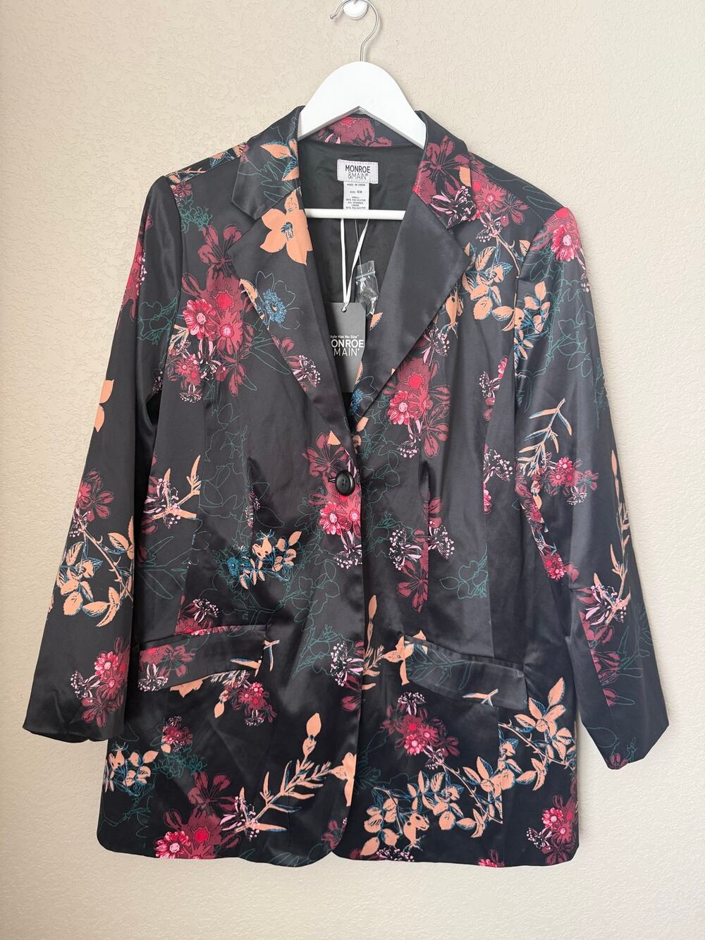 NWT Monroe & Main Satin Blazer Jacket Plus Size 16W Floral Whimsygoth Boho